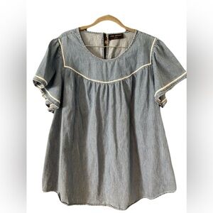 Plus Boho Flutter Sleeve Lane Bryant Blue Chambray Cottage Blouse, Women's 18